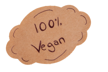 Brown label with the word vegan written on it