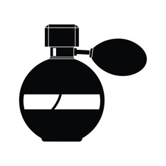 Obraz premium A black and white graphic of a vintage style perfume bottle with a bulb atomizer design element silhouette
