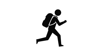 A dynamic silhouette of a person with a large backpack running with determination and speed silhouette