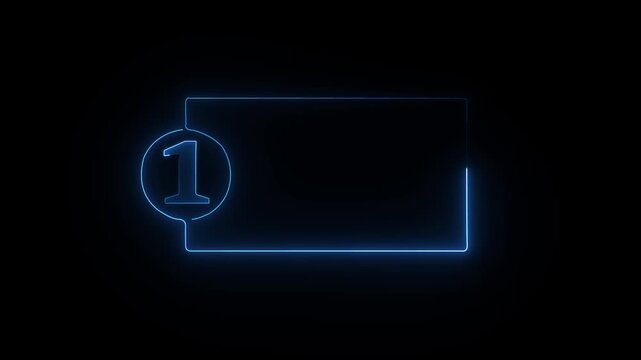 colorful glowing neon 1 text icon animation. Square rectangle picture frame with one tone neon color motion graphic on isolated black a background.4k video black background,