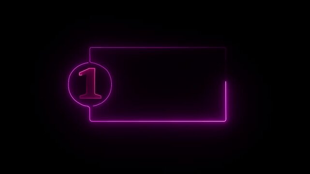 colorful glowing neon 1 text icon animation. Square rectangle picture frame with one tone neon color motion graphic on isolated black a background.4k video black background,