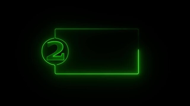 colorful glowing neon 2 text icon animation. Square rectangle picture frame with one tone neon color motion graphic on isolated black a background.4k video black background,