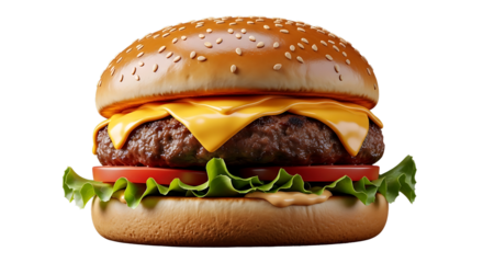 Appetizing cheeseburger with fresh ingredients, digitally rendered on transparent background