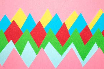 Simple Paper Card Primary Colour Triangle Mountains Jagged  Geometric Shapes in Multicolour Rainbow...