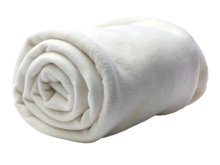 A White Fleece Blanket Rolled Up isolated on White Background ,PNG. AI Generated
