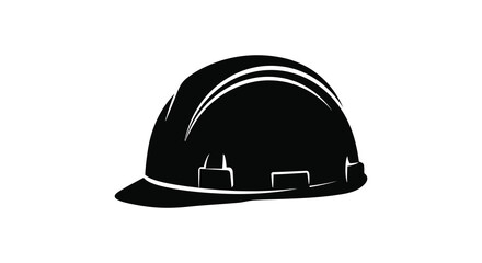 A stark black silhouette of a construction hard hat with subtle white highlights against a clean white background silhouette