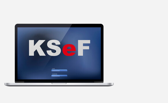 KSeF, Krajowy System e Faktur, text written on laptop screen. Copy space