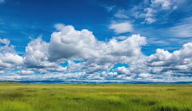 Scenic View of Lush Green Field under a Partly Cloudy Blue Sky during the Day
