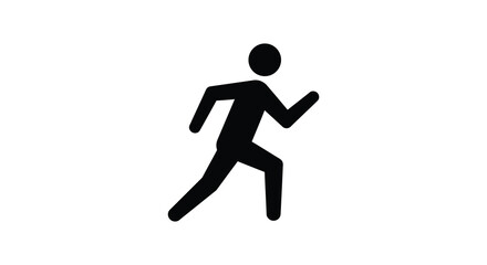 Simple black silhouette of a person running with arms and legs in motion on a white background