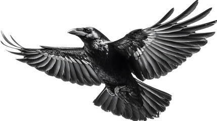 A black crow isolated on white background.