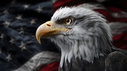 Naklejka premium Majestic Bald Eagle Against the American Flag