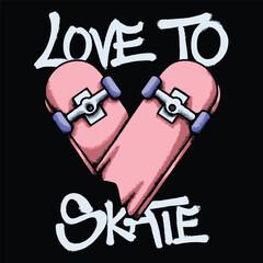 Heart Skates Board hand drawn tshirt illustration