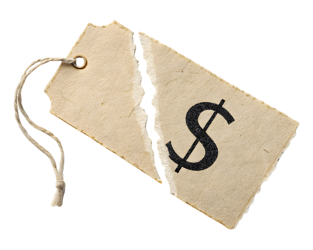 Torn price tag with dollar symbol for sale promotion or financial crisis application use