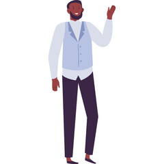 Smiling Man In Light Blue Vest And White Shirt Waving Hand In A Friendly Gesture Isolated On Transparent Background