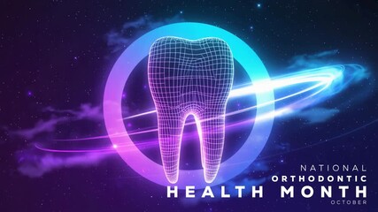 National Orthodontic Health Month. colorful teeth animation video.