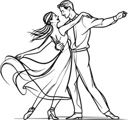 Dancing couple minimal line sketch, dynamic motion 2