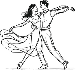 Dancing couple minimal line sketch, dynamic motion 1