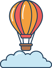 Obraz premium Colorful hot air balloon over cloud, travel adventure icon, whimsical sky flight, playful vector illustration.