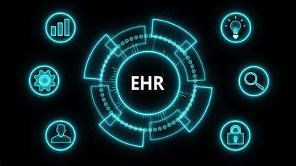 Glowing Neon line EHR business and technology concept. Financial success concept of virtual screen. Business, Technology, Internet and networking concept. 4k video - Powered by Adobe