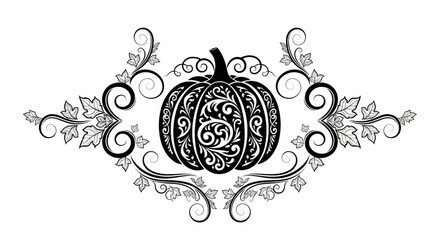 Ornamental Pumpkin Frame Vector Black & White