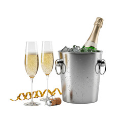 champagne bottle and champagne glass for celebration