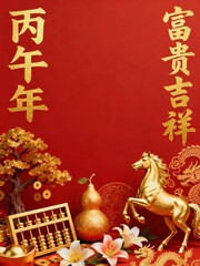 Fototapeta premium Auspicious Horses Bring Blessings for the traditional Chinese New Year background
