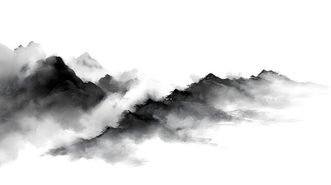 Misty Mountains and Pine Trees in Traditional Ink Wash Style