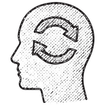 Hand-Drawn Head Refresh Icon for Innovative Thinking