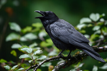 Fototapeta premium Cawing Crow on a Branch