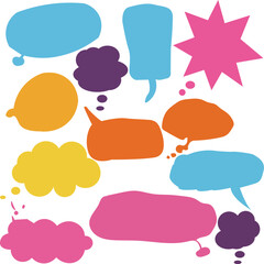 Collection of colorful cartoon speech bubbles and thought bubbles in various shapes and sizes