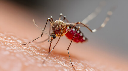 Fototapeta premium Mosquito on Human Skin, Close-up Macro Shot