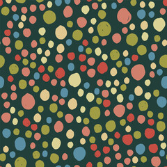 Vector abstract seamless pattern with pink and blue polka dot on green. Hand painted illustration for design, print, fabric or background.