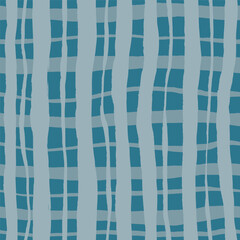 Vector abstract seamless pattern with blue wavy checks. Hand painted illustration for design, print, fabric or background.