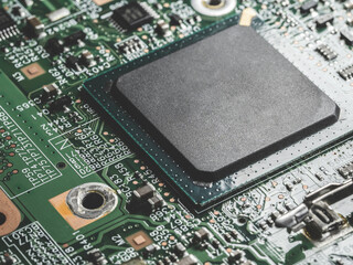 printed circuit Board with chips and radio components electronics