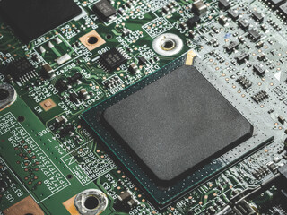 printed circuit Board with chips and radio components electronics