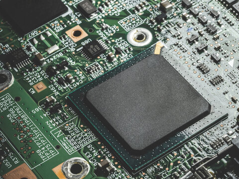 printed circuit Board with chips and radio components electronics