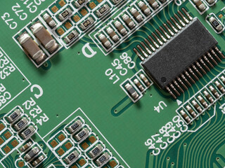 printed circuit Board with chips and radio components electronics
