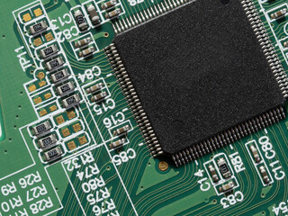 printed circuit Board with chips and radio components electronics