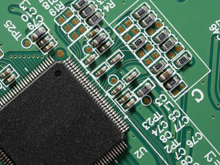 printed circuit Board with chips and radio components electronics