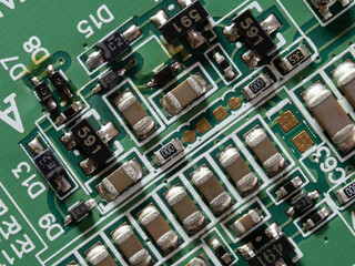 printed circuit Board with chips and radio components electronics