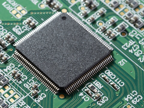 printed circuit Board with chips and radio components electronics