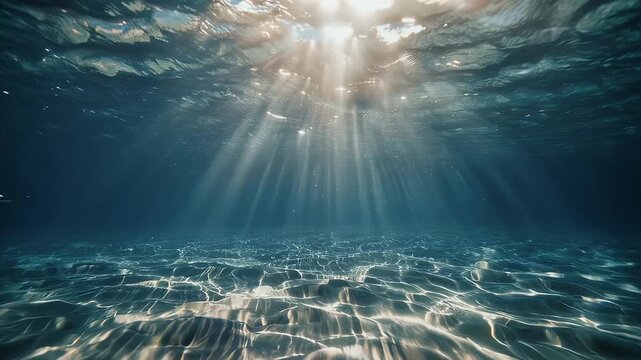 Underwater view with sunlight piercing the surface, creating shimmering effects