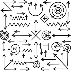 Collection of Various Hand Drawn Arrow Symbols and Icons.