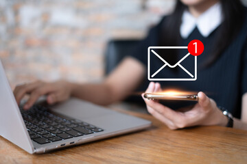 New mail email alert notification inbox message digital technology communication online smartphone...