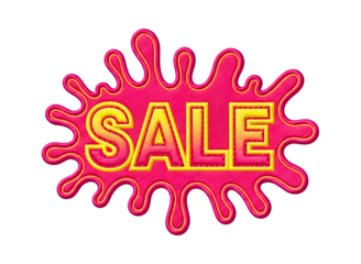 Pink and yellow sale text balloons isolated on transparent background