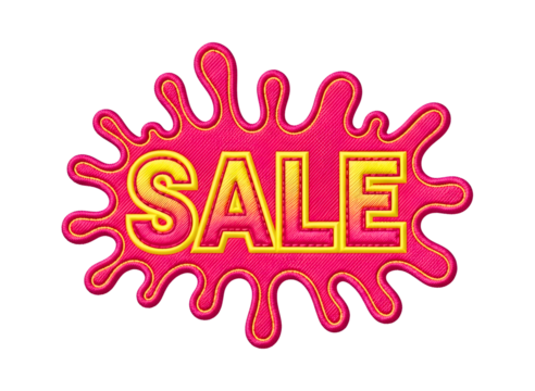 Pink and yellow sale text balloons isolated on transparent background