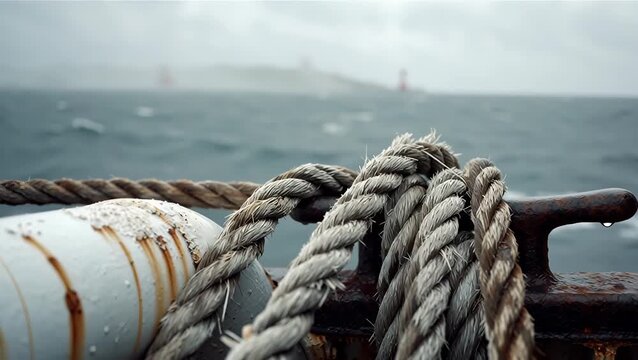 Nautical Ropes in Rough Waters with Sea Splashes