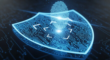 Biometric fingerprint recognition providing advanced digital security for data protection and network safety in a futuristic technological environment