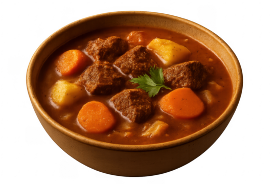 Goulash beef stew with carrots and potatoes in bowl
