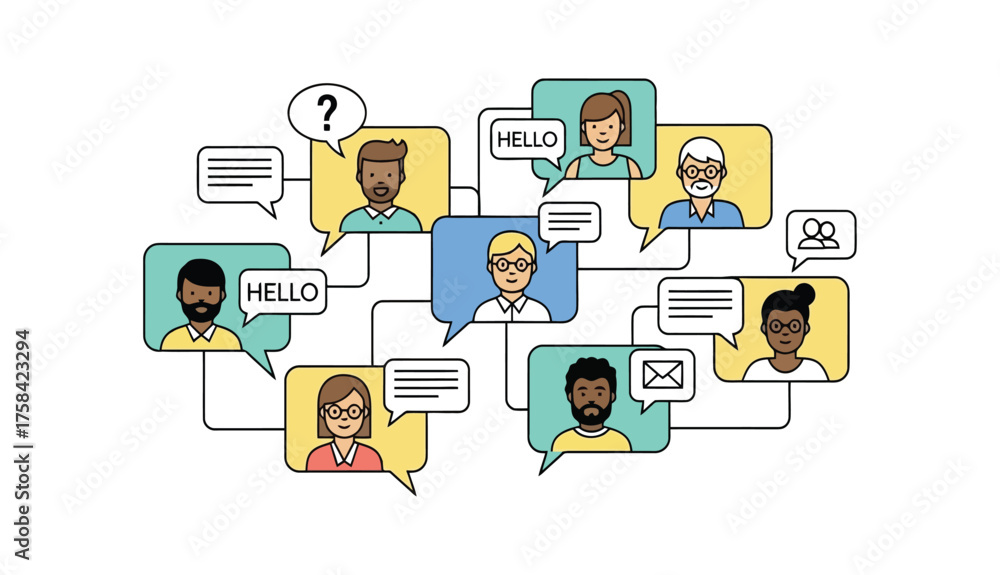 Wall mural Group Chat Messaging Communication Online Networking Discussion Vector Design